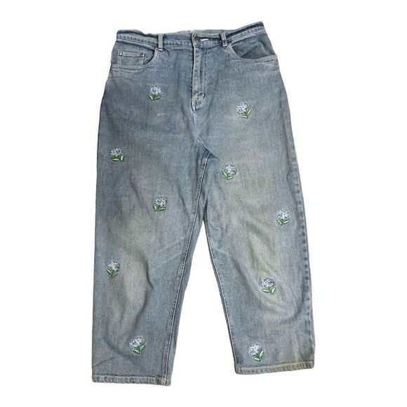Vintage The Quacker Factory Blue Jeans Womens Size 10 Floral Embroidered Cotton - Picture 1 of 10